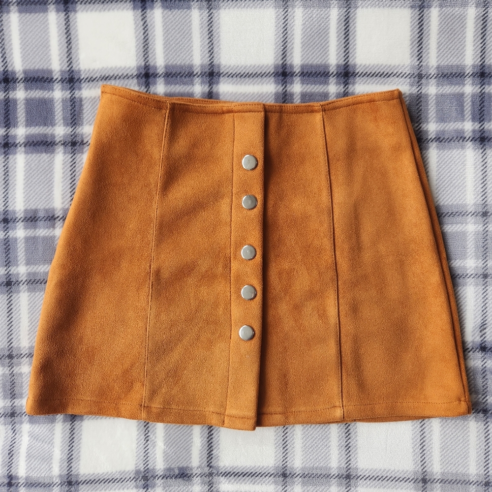 Faux Suede Button Skirt